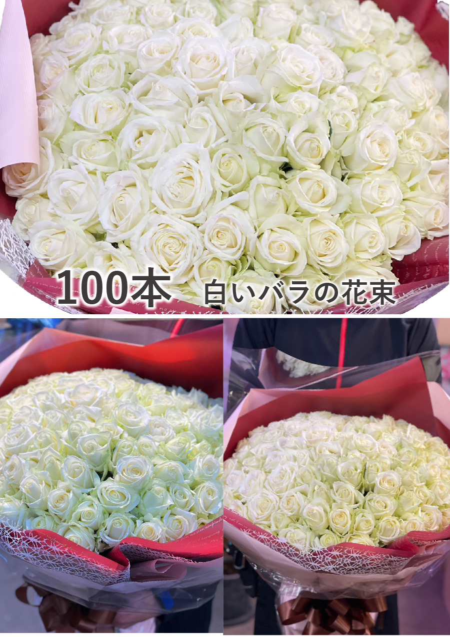 白いバラ100本の花束