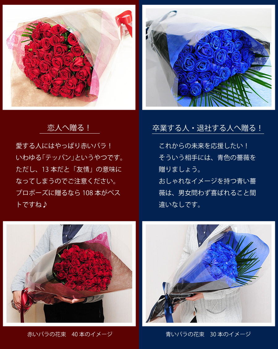 赤いバラ 青いバラ ブルーローズ 薔薇 ばら エーデルワイス 花の贈り物 フラワーギフト通販 花宅配 水戸市