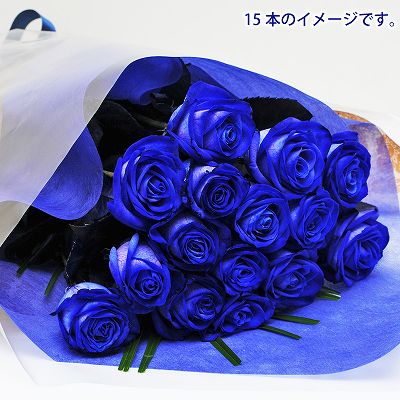 青いバラ ブルーローズ15本の花束 青い薔薇 ブルーローズ 青いバラ 薔薇 ばら の花束 エーデルワイス 花の贈り物 フラワーギフト通販 花宅配 水戸市