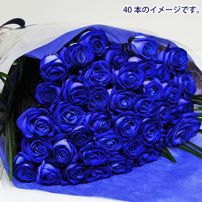 青いバラ ブルーローズ40本の花束 青い薔薇 ブルーローズ 青いバラ 薔薇 ばら の花束 エーデルワイス 花の贈り物 フラワーギフト通販 花宅配 水戸市