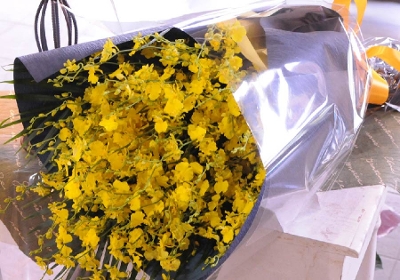  結婚記念日 発表会 送料無料  花束ギフト エーデルワイス オンシジュームの花束