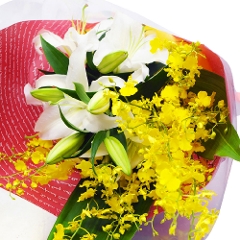 花束 誕生日 花 ギフト オンシジュームと百合の花束