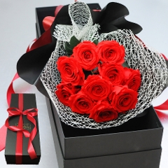 プリザーブドフラワー 10輪の赤バラの花束 ボックス
