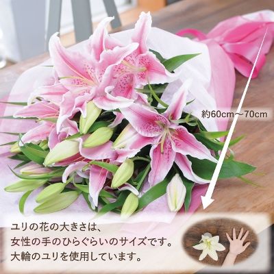 豪華大輪系 オリエンタル系 白ユリ 15輪以上の花束 百合 ゆり ユリ 花束 オリエンタル系白の大輪百合 ユリ ゆり の花束ギフト エーデルワイス 花の贈り物 フラワーギフト通販 花宅配 水戸市