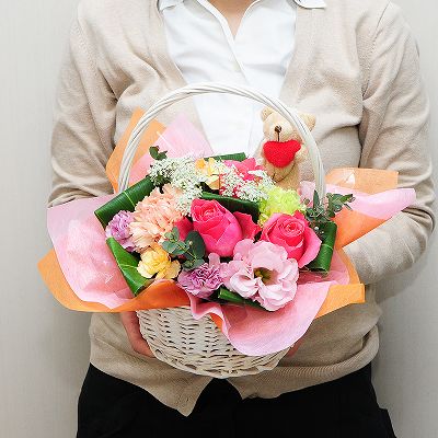 誕生日プレゼント 花 アレンジメント/可愛いアニマルオーナメント付きアレンジメント/フラワーギフト