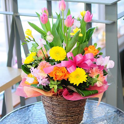 春のカラフルアレンジメント 春の花贈り エーデルワイス 花の贈り物 フラワーギフト通販 花宅配 水戸市