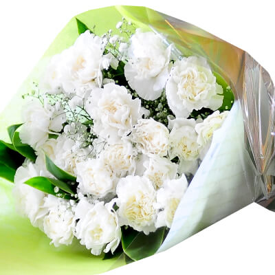 お悔やみ花/お供え花/お供えに贈る白いカーネーションの花束