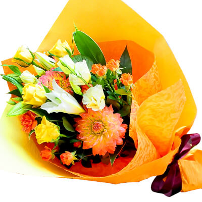 秋色の花贈り／ハロウィン 花ギフト・プレゼント 暖色系カラーの花束・ブーケ
