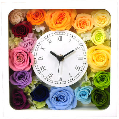 お祝いの花ギフト・プレゼント プリザーブドフラワー 花時計 スクエアホワイト