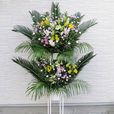 お悔やみ・お供えの花ギフト・プレゼント 葬儀告別式用スタンド花 2段